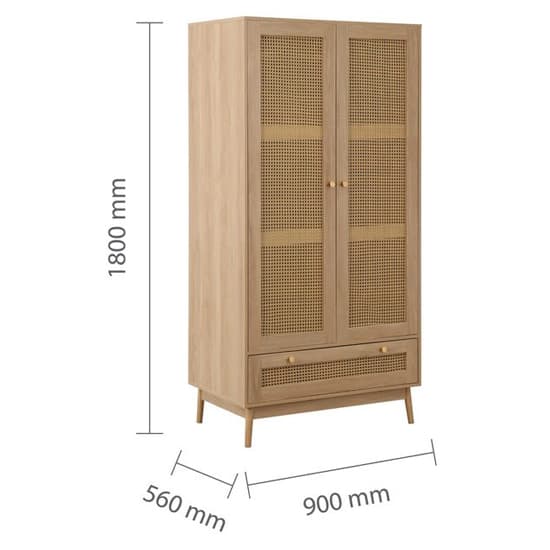 Coralie Wooden Wardrobe With 2 Doors And 1 Drawer In Oak_7