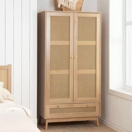 Coralie Wooden Wardrobe With 2 Doors And 1 Drawer In Oak_1