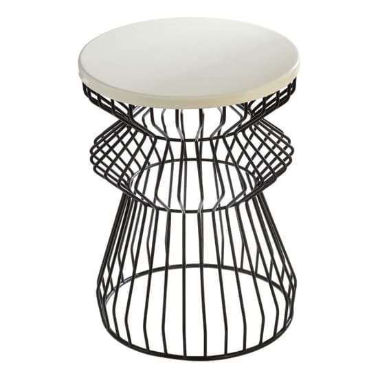 Coreca Round Metal Side Table With Black Curved Base In White_2
