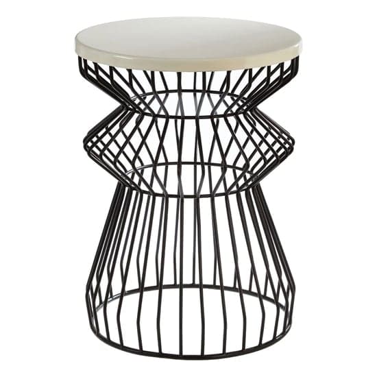 Coreca Round Metal Side Table With Black Curved Base In White_1