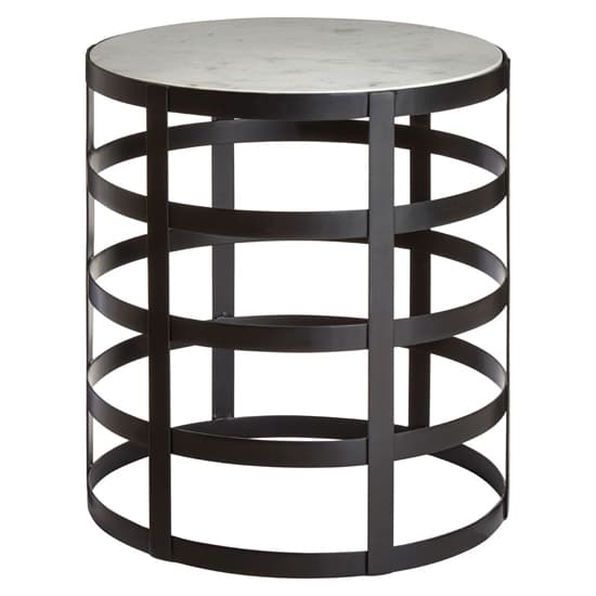 Coreca Round White Marble Top Side Table With Black Grid Frame_2