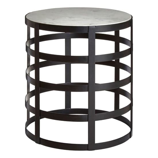 Coreca Round White Marble Top Side Table With Black Grid Frame_1