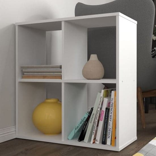 Corfu Wooden Shelving Unit In White With 4 Compartments
