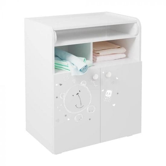Corfu Teddy Print Storage Cupboard With Changing Top In White_1