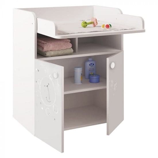 Corfu Teddy Print Storage Cupboard With Changing Top In White_2