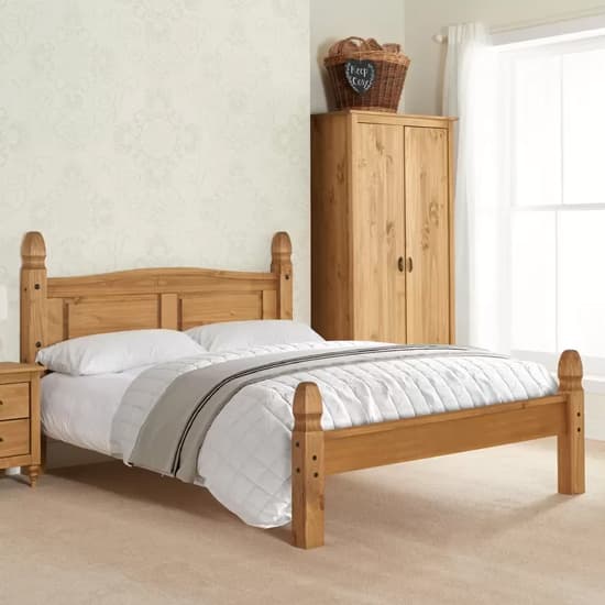 Corina Wooden Low End Double Bed In Waxed Pine Furniture in Fashion