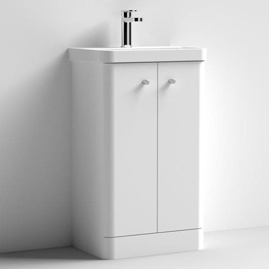 Corinth 50cm Floor Vanity Unit With Basin In Gloss White_1