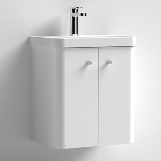 Corinth 50cm Wall Vanity Unit With Basin In Gloss White_1