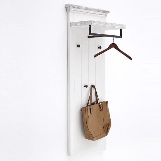 Corrin Wooden Wall Mounted Coat Rack Panel In White With 4 Hooks_3