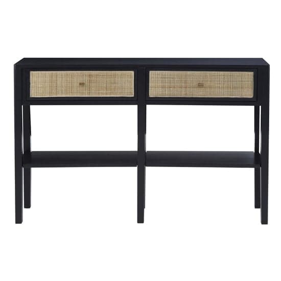 Corson Cane Rattan Wooden Console Table With 2 Drawers In Black_2