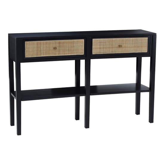 Corson Cane Rattan Wooden Console Table With 2 Drawers In Black_3