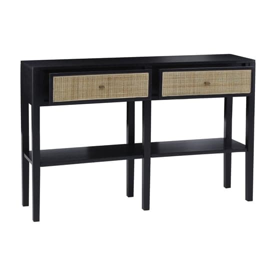 Corson Cane Rattan Wooden Console Table With 2 Drawers In Black_1