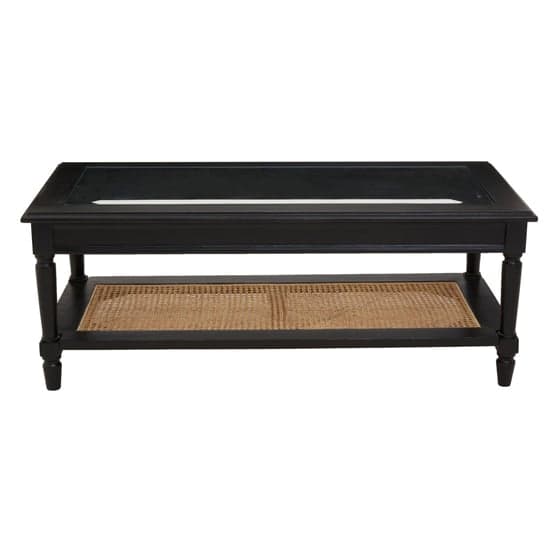 Corson Clear Glass Coffee Table With Rattan Undershelf In Black_2