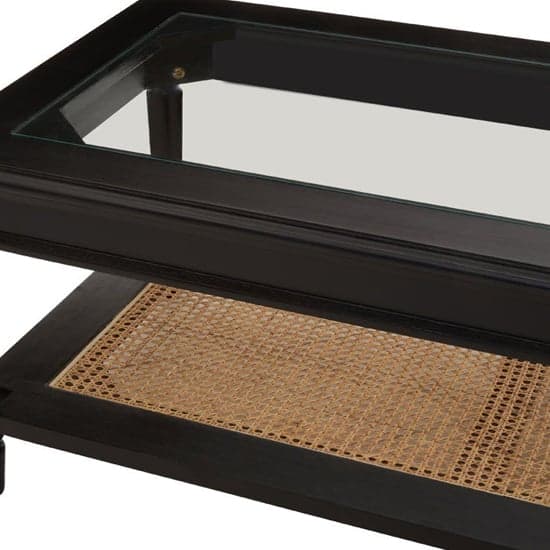 Corson Clear Glass Coffee Table With Rattan Undershelf In Black_4