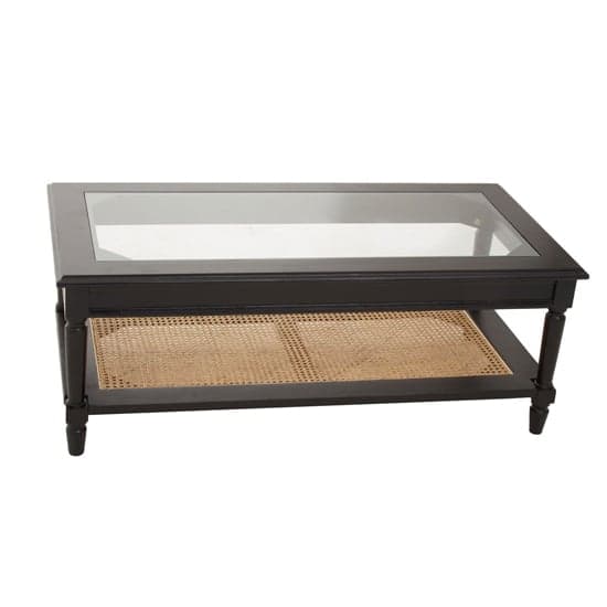 Corson Clear Glass Coffee Table With Rattan Undershelf In Black_1