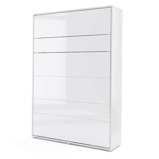 Cortez High Gloss Double Bed Wall Vertical In White With LED_2