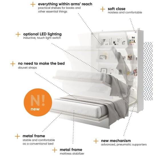 Cortez High Gloss Double Bed Wall Vertical In White With LED_3