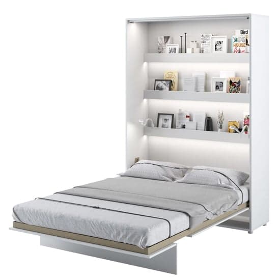 Cortez High Gloss Double Bed Wall Vertical In White With LED_1