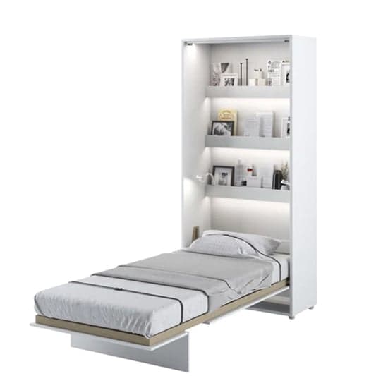 Cortez High Gloss Single Bed Wall Vertical In White With LED_1