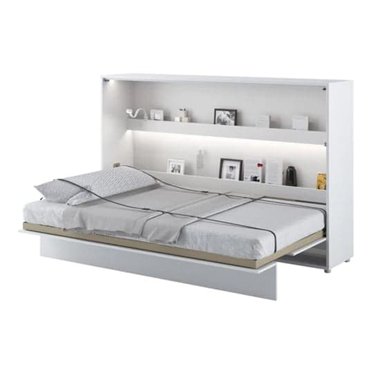 Cortez Gloss Small Double Bed Wall Horizontal In White With LED_1