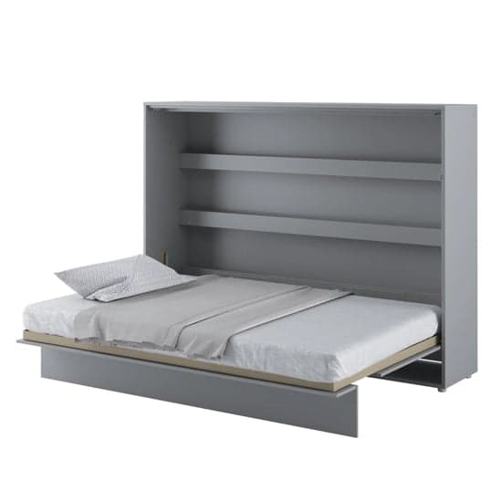 Cortez Wooden Double Bed Wall Horizontal In Matt Grey With LED_1