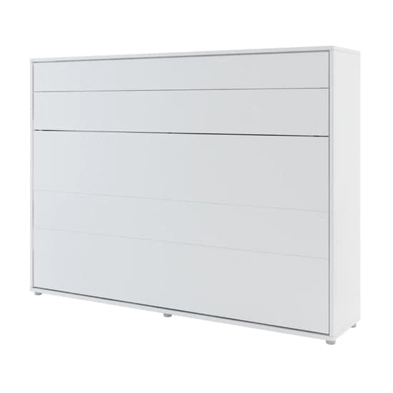 Cortez Wooden Double Bed Wall Horizontal In Matt White With LED_2
