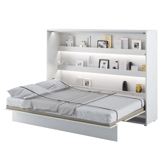 Cortez Wooden Double Bed Wall Horizontal In Matt White With LED_1