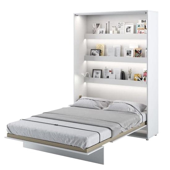 Cortez Wooden Double Bed Wall Vertical In Matt White With LED_1