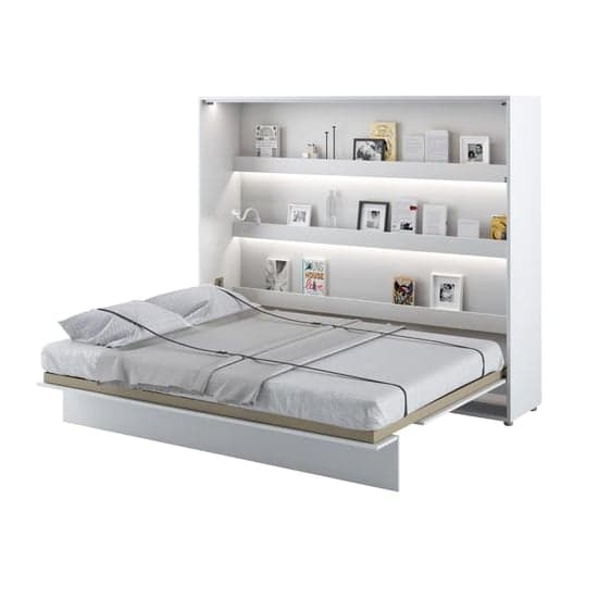 Cortez Wooden King Size Bed Wall Horizontal In White With LED_1