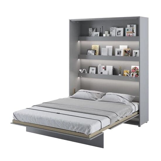 Cortez Wooden King Size Bed Wall Vertical In Matt Grey With LED_1