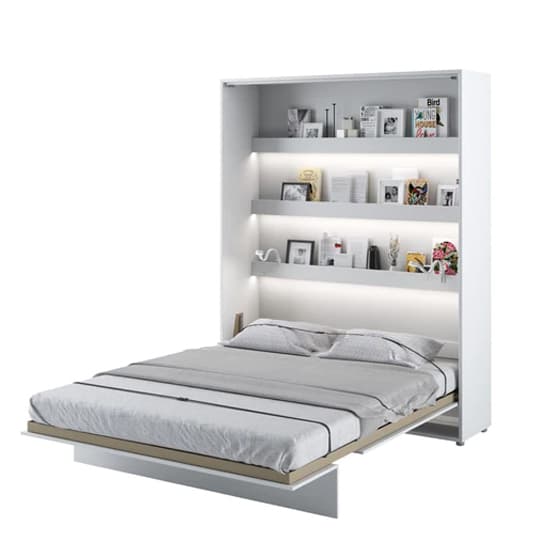 Cortez Wooden King Size Bed Wall Vertical In Matt White With LED_1