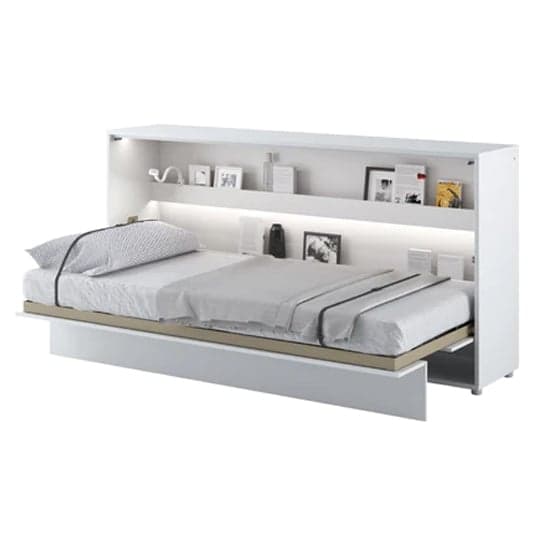 Cortez Wooden Single Bed Wall Horizontal In Matt White With LED_1