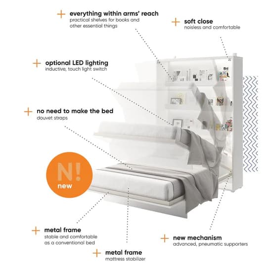 Cortez Super King Size Bed Wall Vertical In Matt White With LED_3