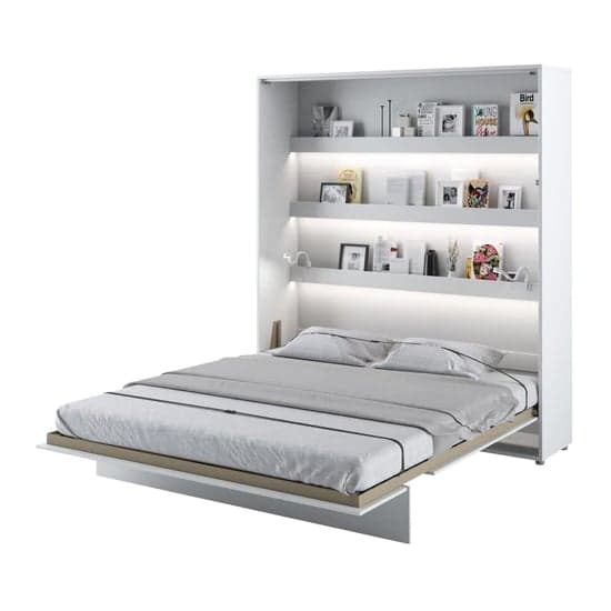 Cortez Super King Size Bed Wall Vertical In Matt White With LED_1