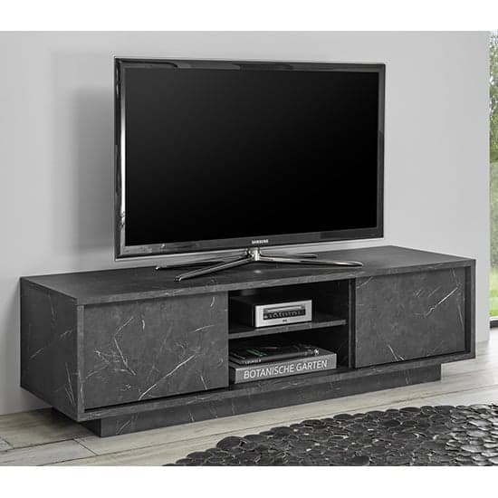 Corvi TV Stand In Black Marble Effect With 2 Doors And 1 Shelf_1