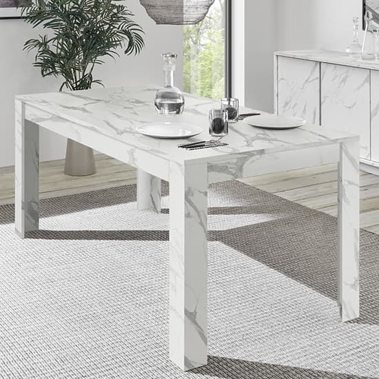Corvi Wooden Dining Table In White Marble Effect_1
