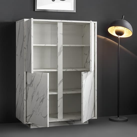 Corvi Wooden Highboard In White Marble Effect With 4 Doors_3