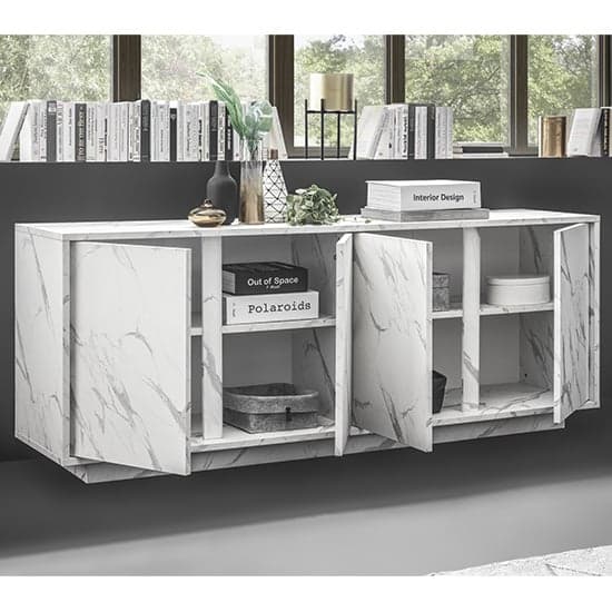 Corvi Wooden Sideboard In White Marble Effect With 4 Doors_2