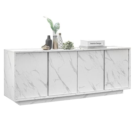 Corvi Wooden Sideboard In White Marble Effect With 4 Doors_4