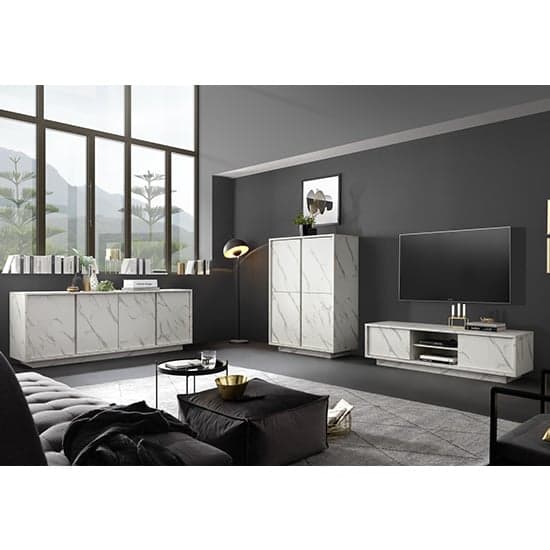 Corvi Wooden Sideboard In White Marble Effect With 4 Doors_5