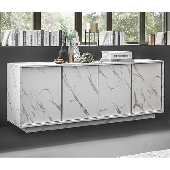 Corvi Wooden Sideboard In White Marble Effect With 4 Doors_1