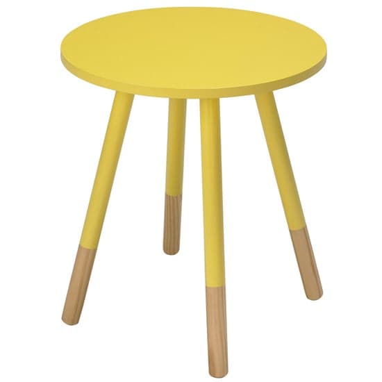 Costal Round Wooden Side Table In Yellow