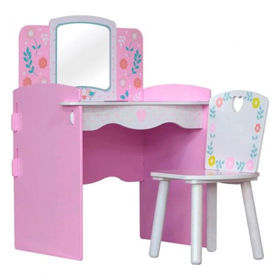 Country Cottage Kids Dressing Table In Pink And White With Chair