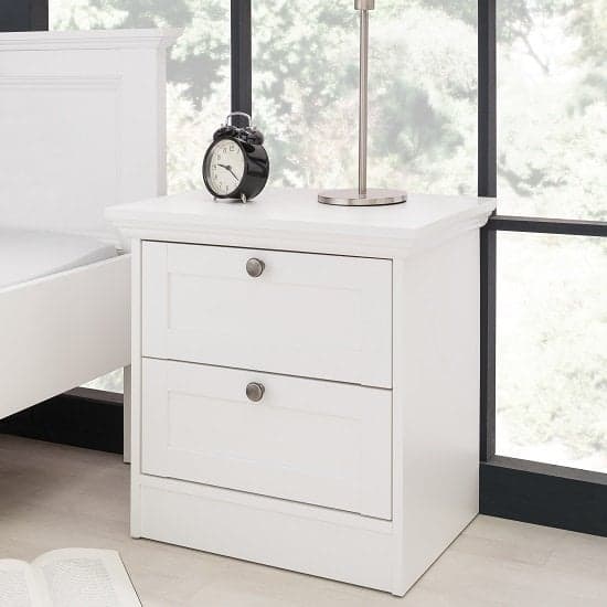 Country Wooden Bedside Cabinet In White With 2 Drawers_1
