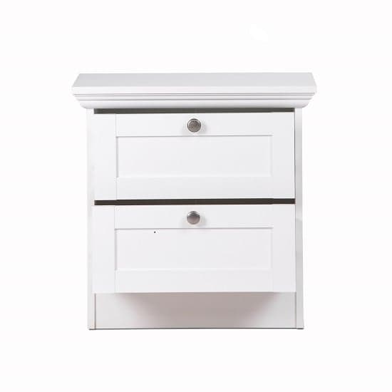 Country Wooden Bedside Cabinet In White With 2 Drawers_3