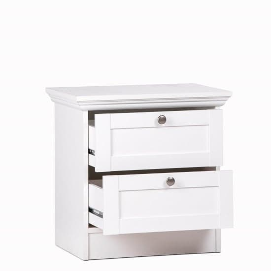 Country Wooden Bedside Cabinet In White With 2 Drawers_2
