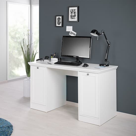 Country Modern Computer Desk In White With 2 Doors_4