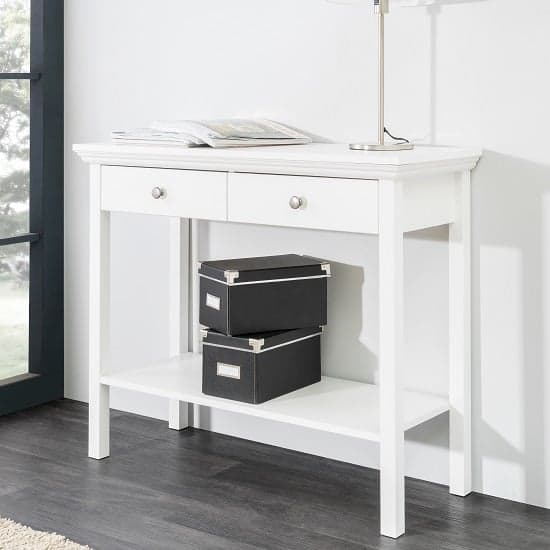 Country Console Table In White With 2 Drawers_1