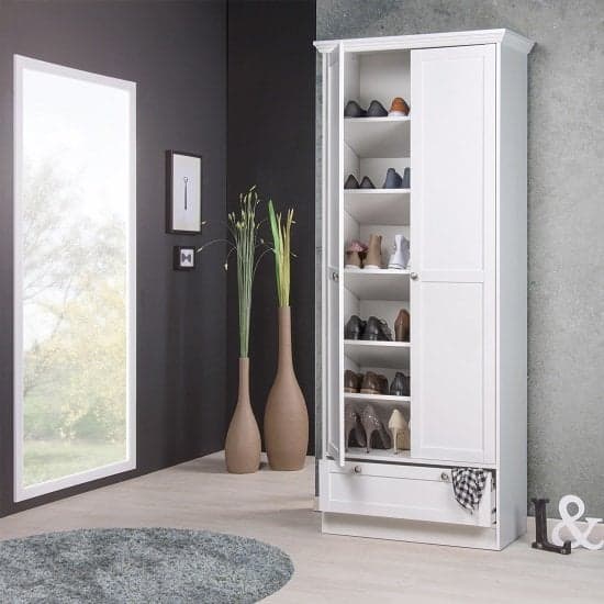Country Shoe Cupboard In White With 2 Doors And 1 Drawer_2
