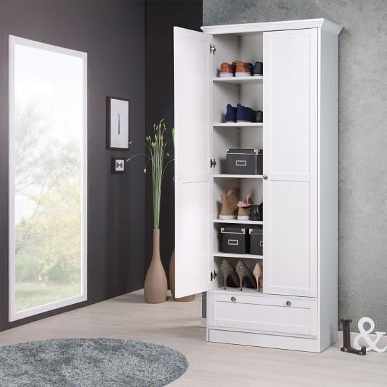 Country Shoe Cupboard In White With 2 Doors And 1 Drawer_1